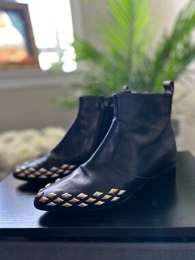 Louis Vuitton Black Leather Studded Ankle Boots  – Size 39